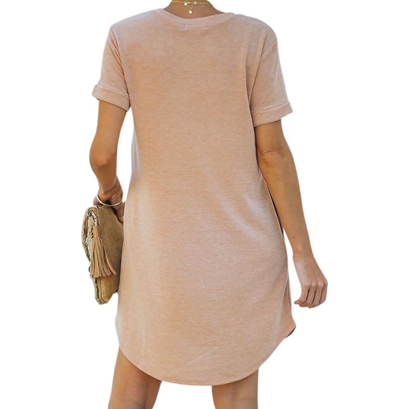 NWOT* Casual Pocketed Tan‎ T-Shirt Midi Dress - Picture 4 of 4